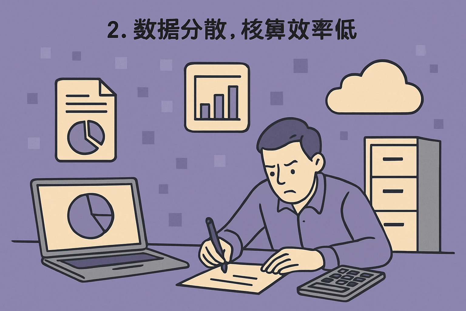 2. 数据分散，核算效率低