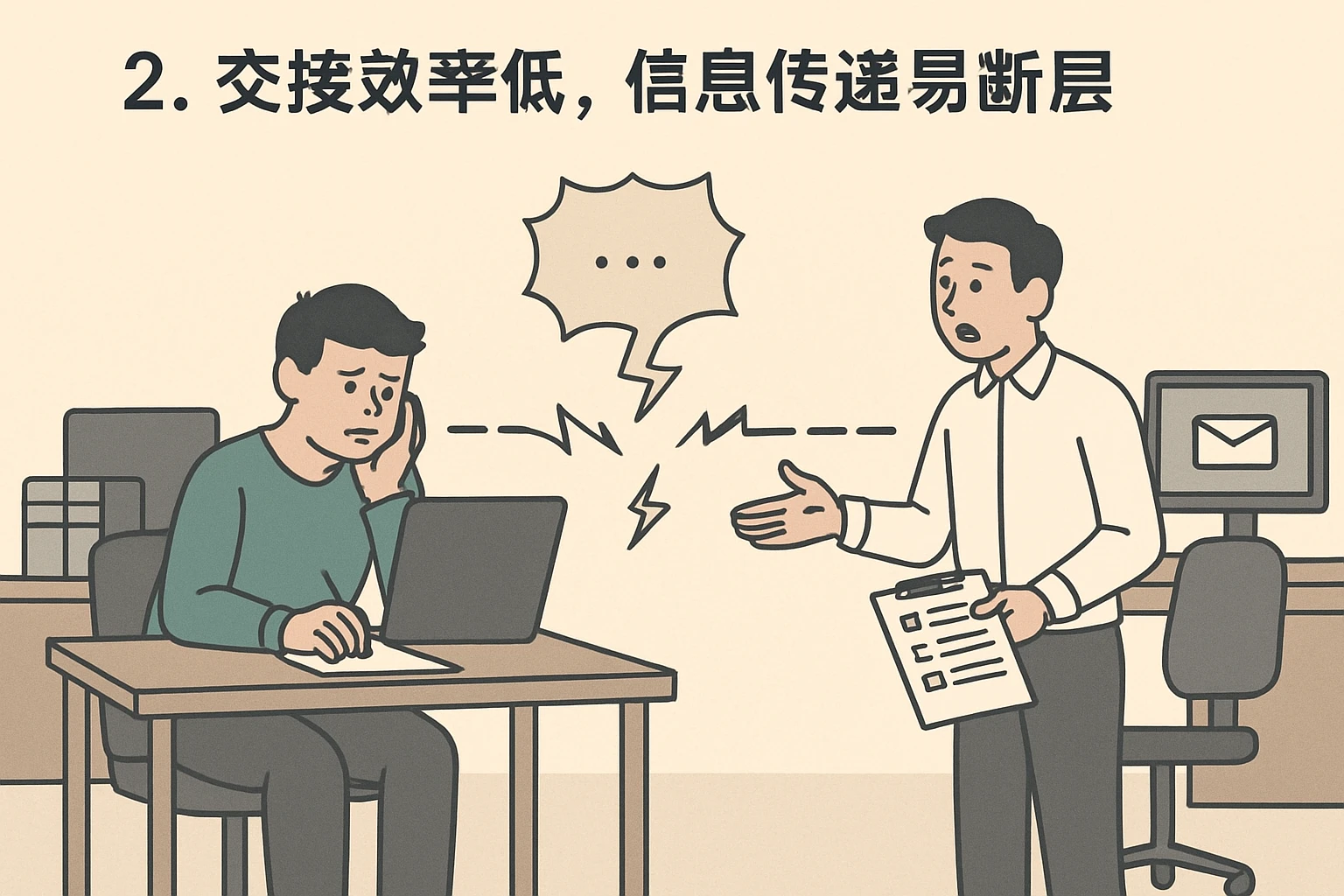 2. 交接效率低，信息传递易断层