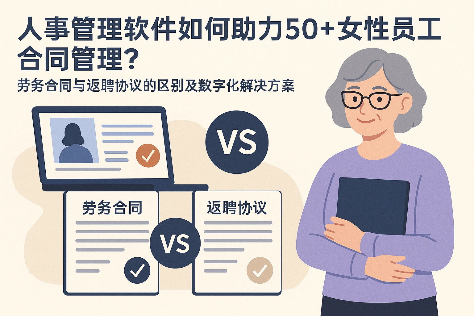 人事管理软件如何助力50+女性员工合同管理?劳务合同与返聘协议的区别及数字化解决方案