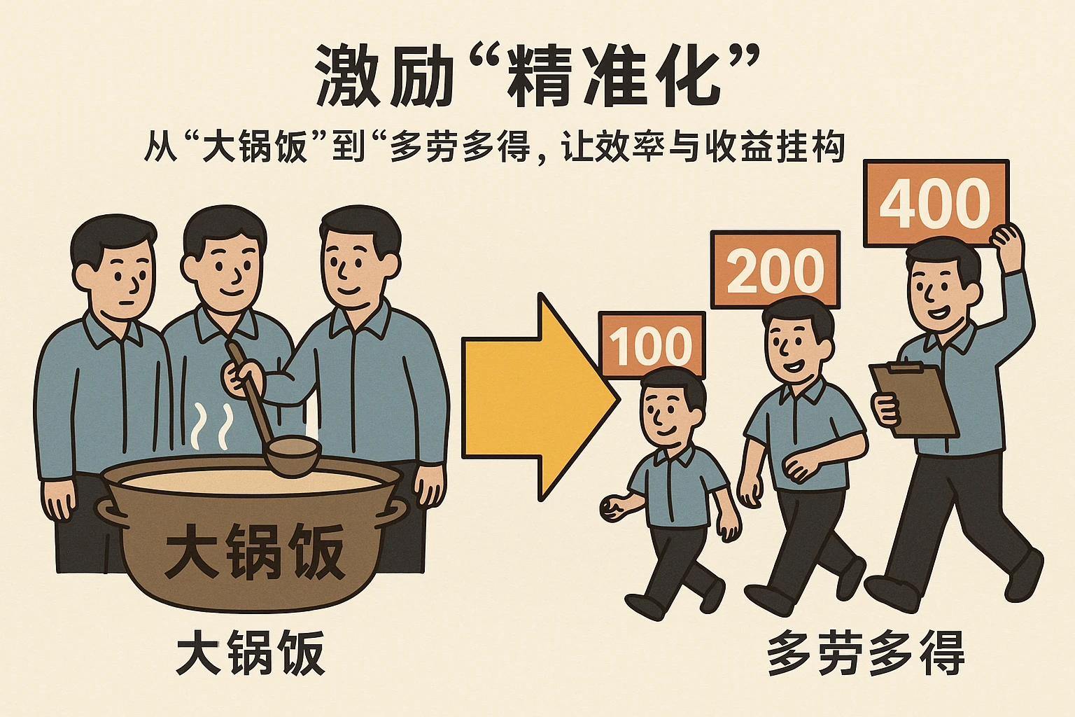 2. 激励“精准化”：从“大锅饭”到“多劳多得”，让效率与收益挂钩