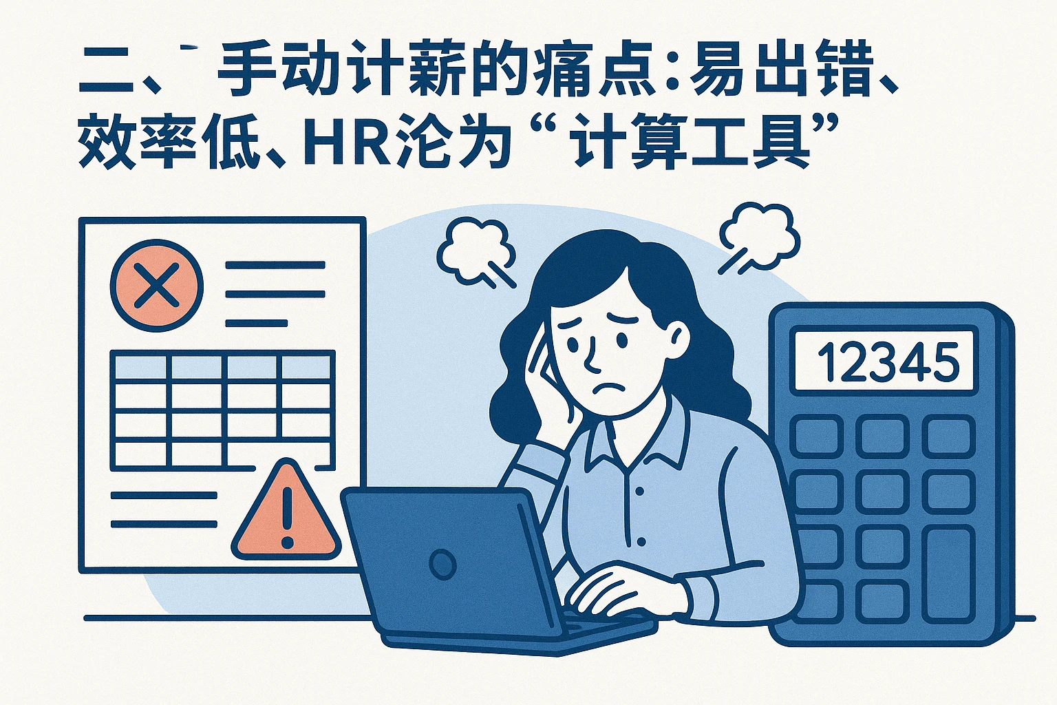二、手动计薪的痛点:易出错、效率低,HR沦为“计算工具”