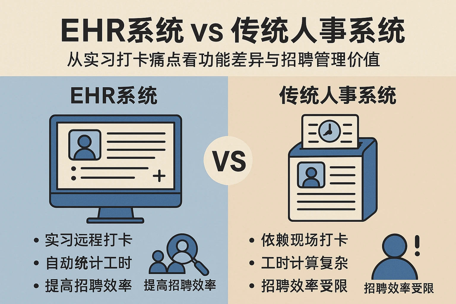 EHR系统vs传统人事系统:从实习打卡痛点看功能差异与招聘管理价值