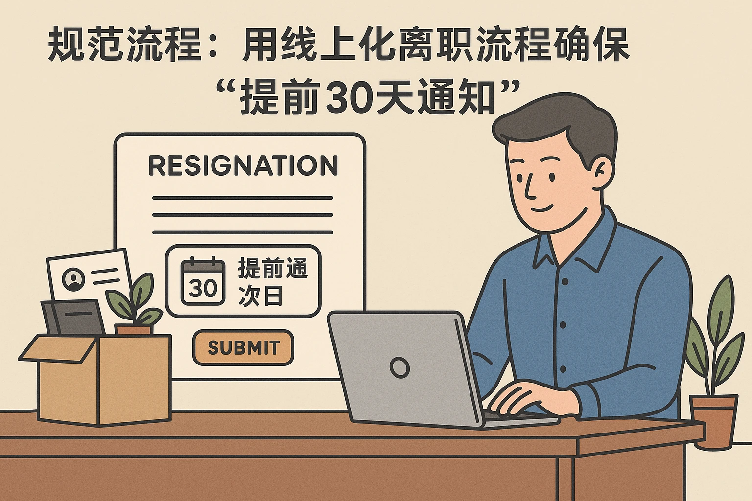 2. 规范流程:用线上化离职流程确保“提前30天通知”