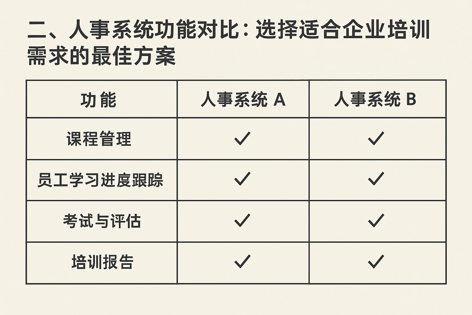 二、人事系统功能对比：选择适合企业培训需求的最佳方案