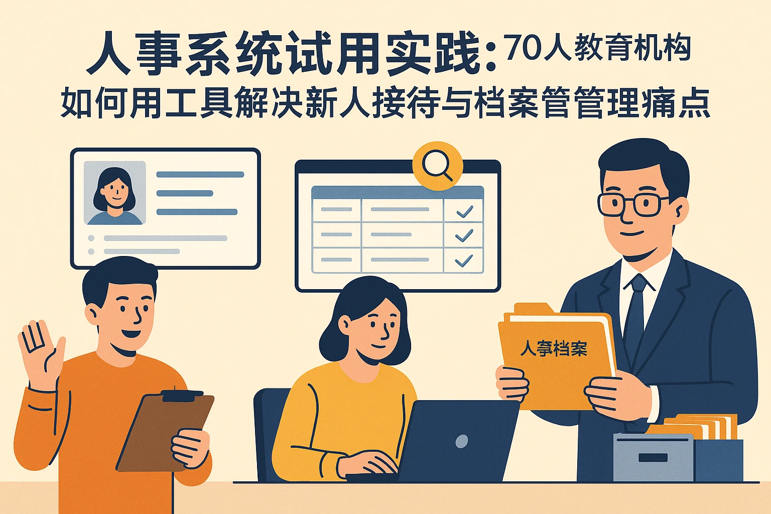人事系统试用实践：70人教育机构如何用工具解决新人接待与档案管理痛点