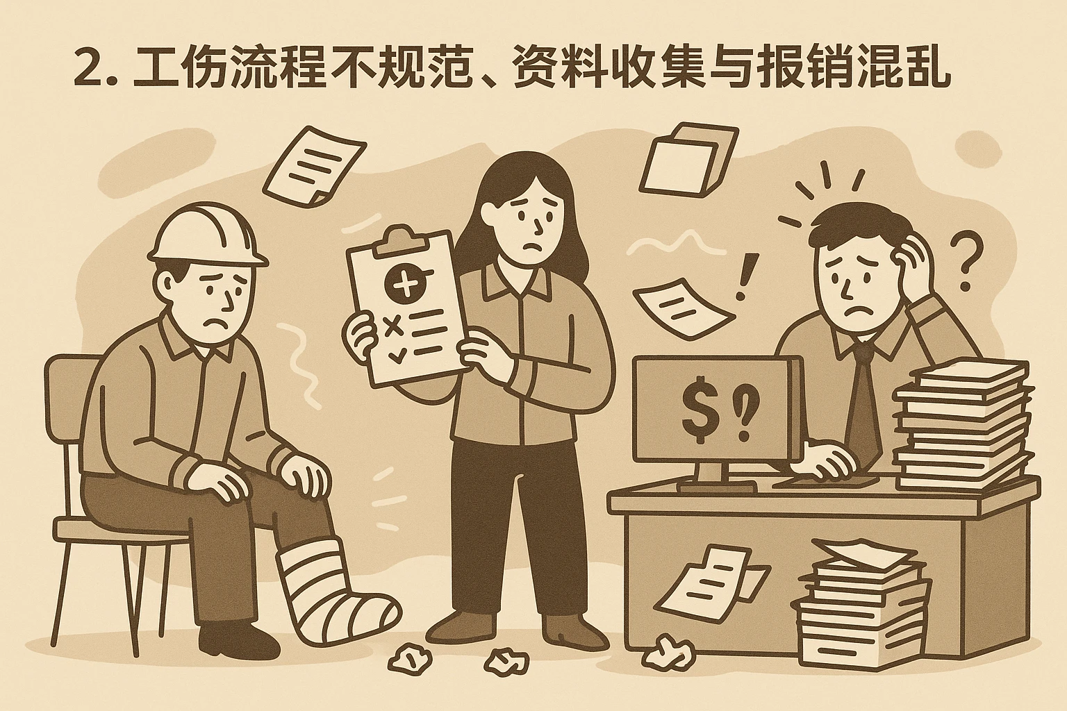 2. 工伤流程不规范,资料收集与报销混乱