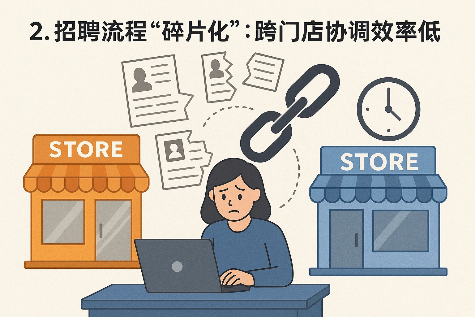 2. 招聘流程“碎片化”：跨门店协调效率低