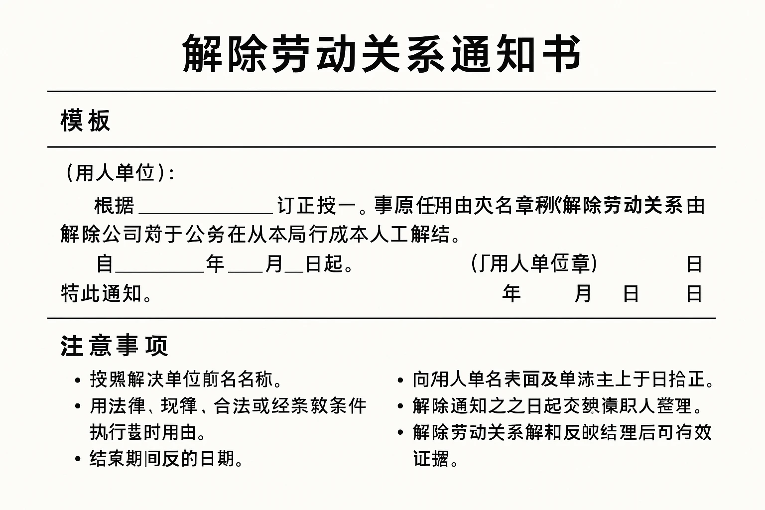 解除劳动关系通知书的规范模板与注意事项