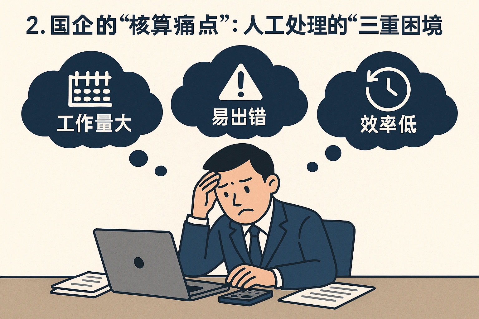 2. 国企的“核算痛点”:人工处理的“三重困境”
