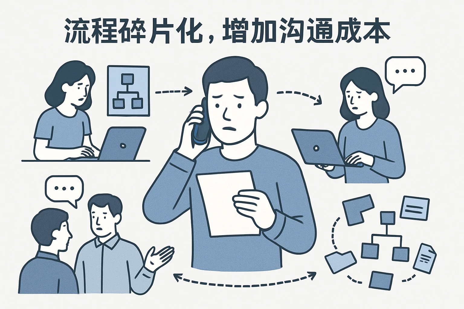 2. 流程碎片化，增加沟通成本