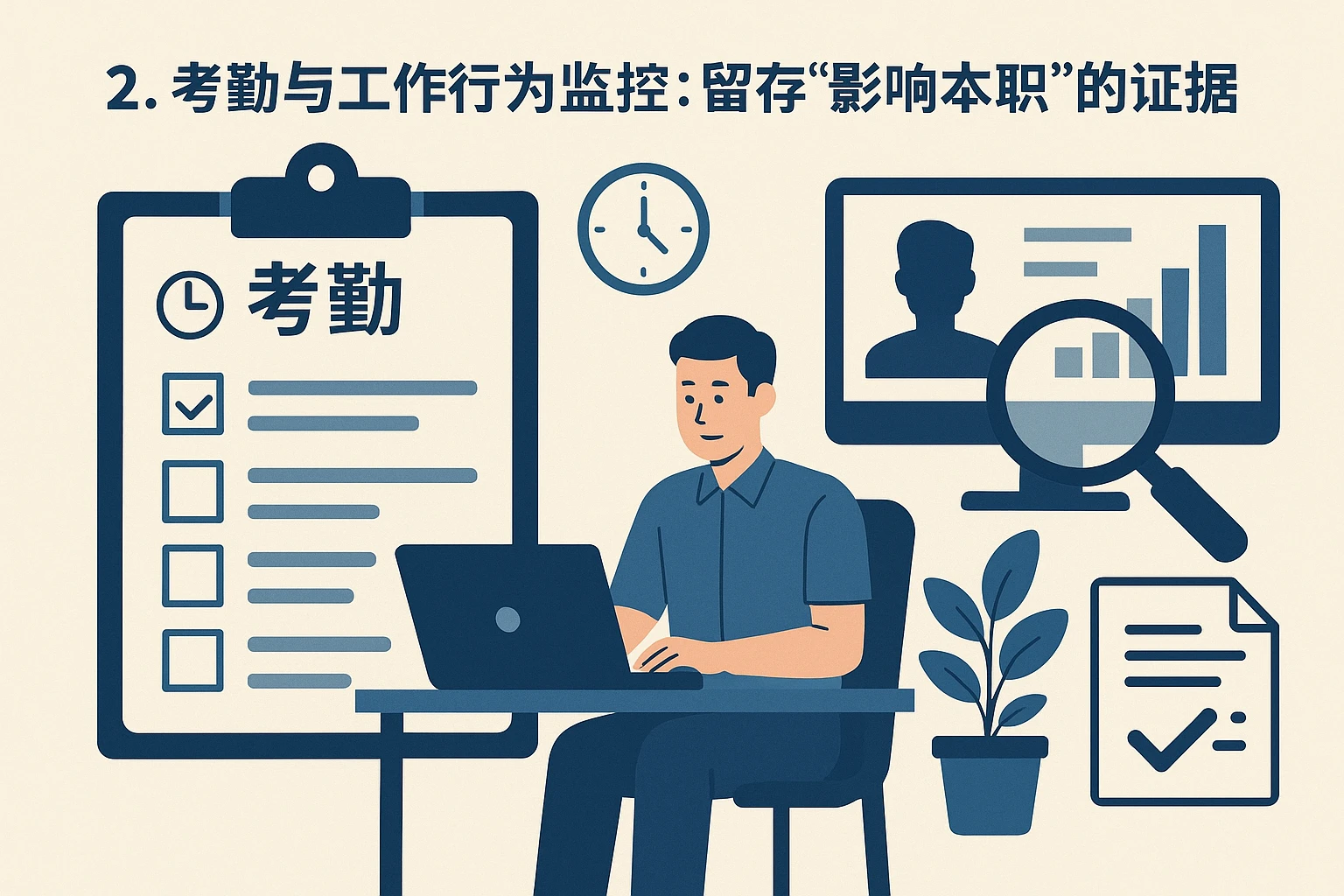 2. 考勤与工作行为监控：留存“影响本职”的证据