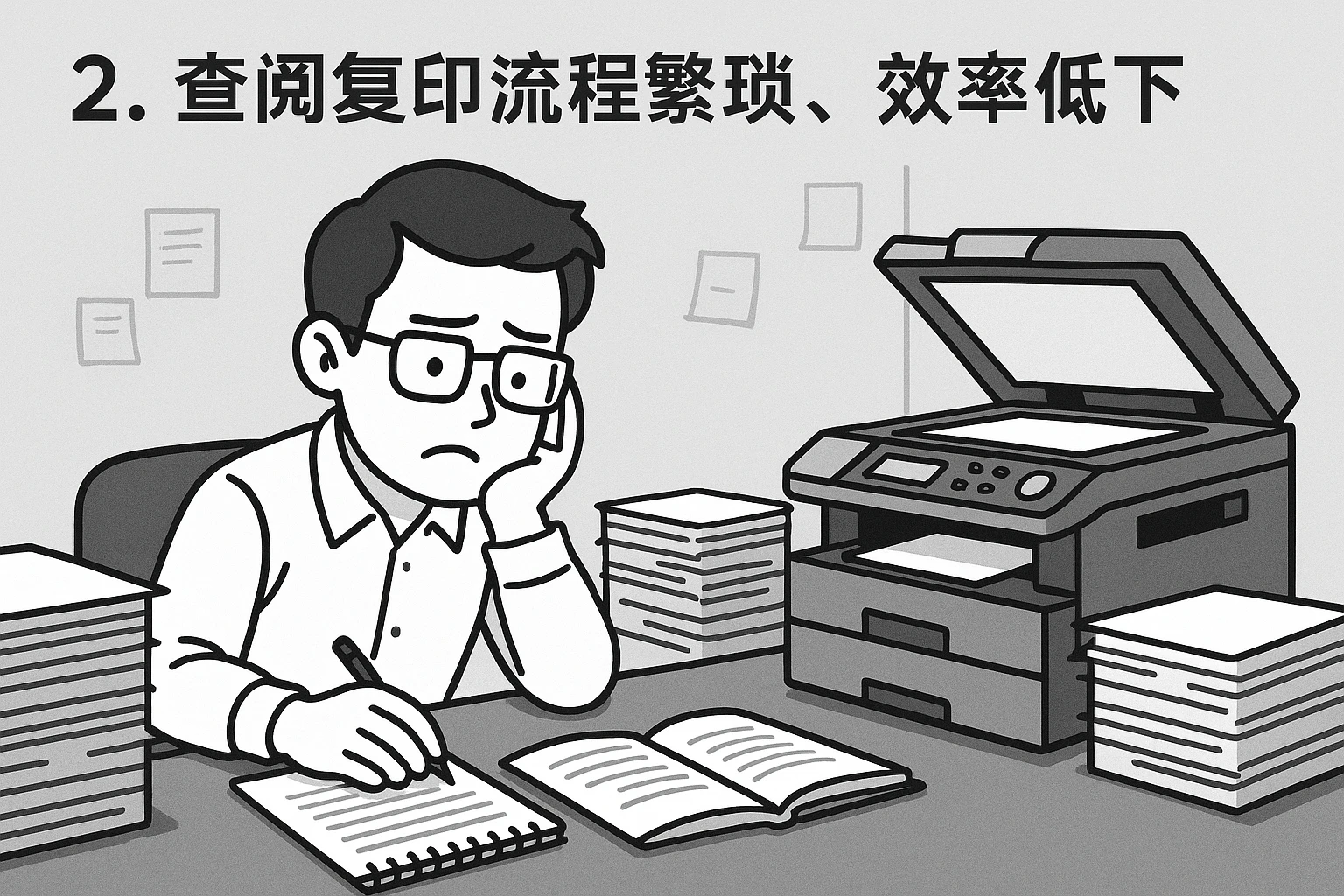 2. 查阅复印流程繁琐，效率低下
