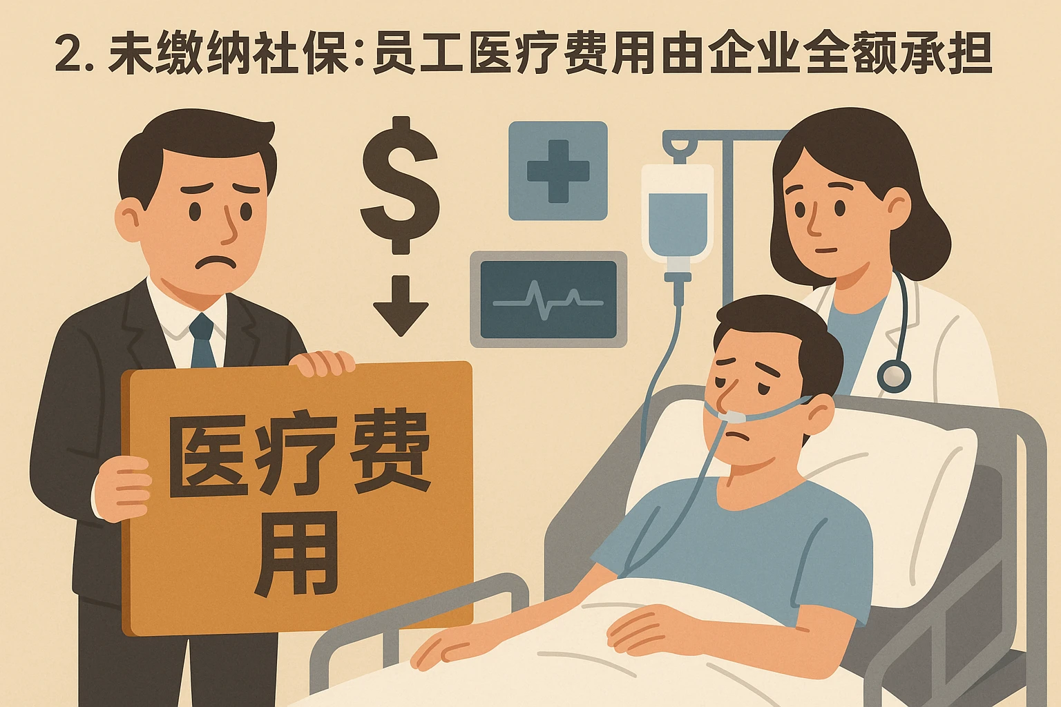 2. 未缴纳社保：员工医疗费用由企业全额承担