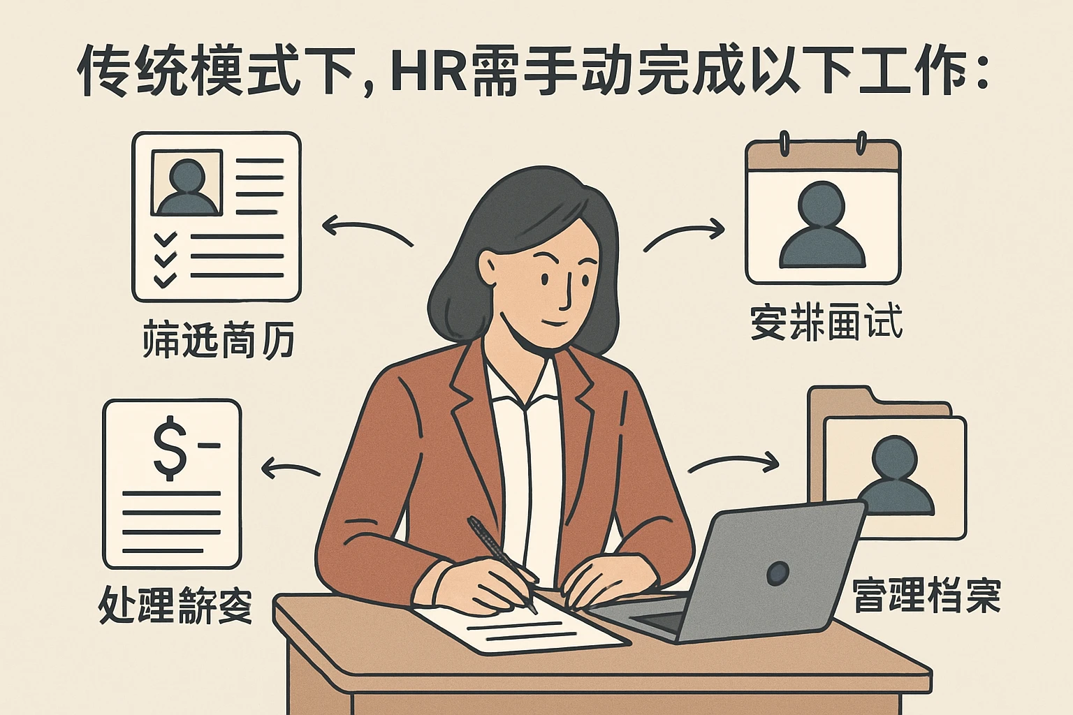 传统模式下,HR需手动完成以下工作:
