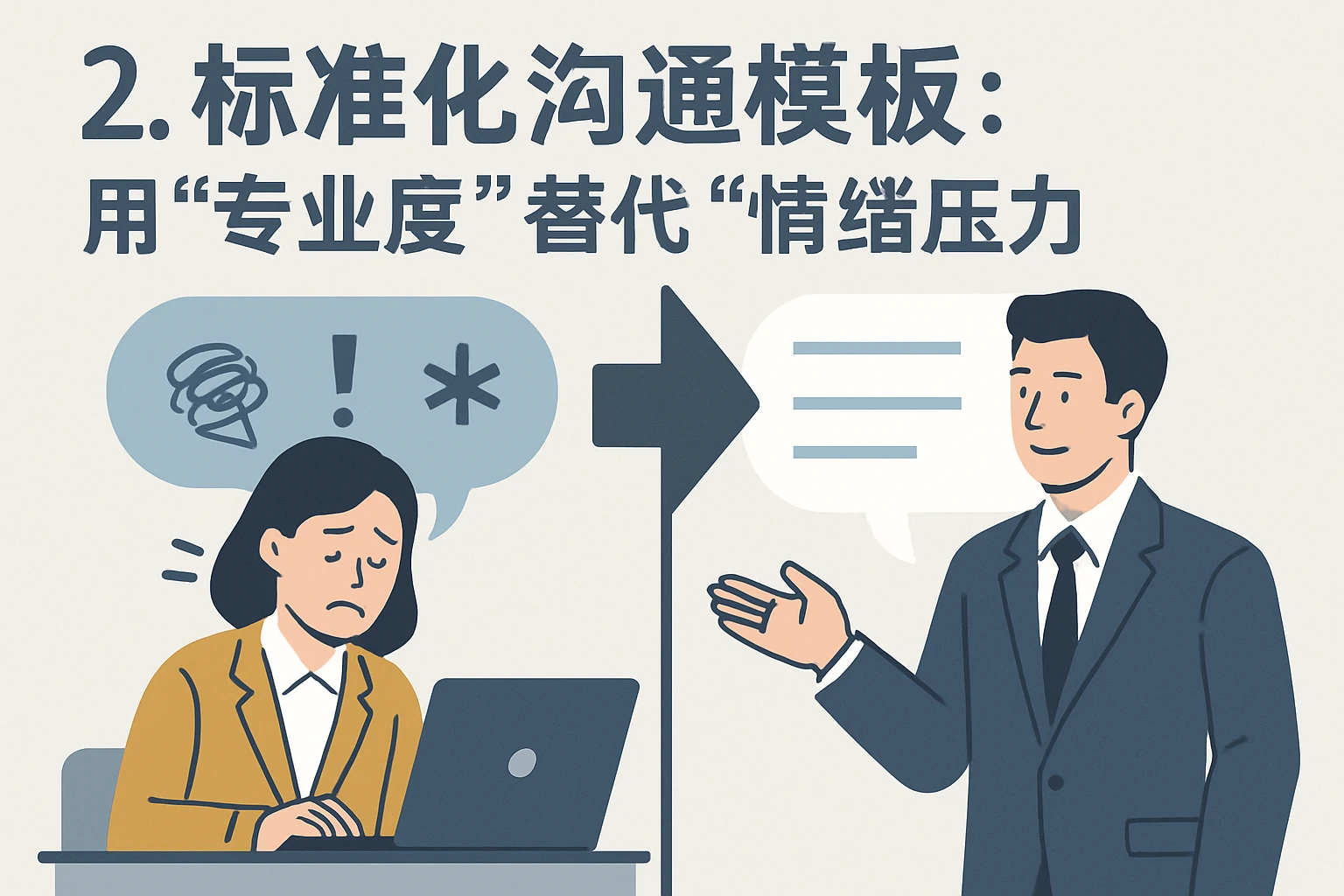 2. 标准化沟通模板:用“专业度”替代“情绪压力”