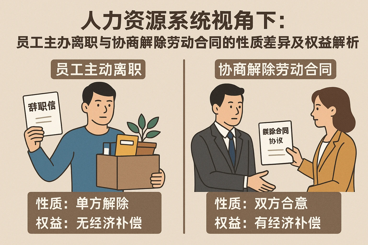 人力资源系统视角下：员工主动离职与协商解除劳动合同的性质差异及权益解析