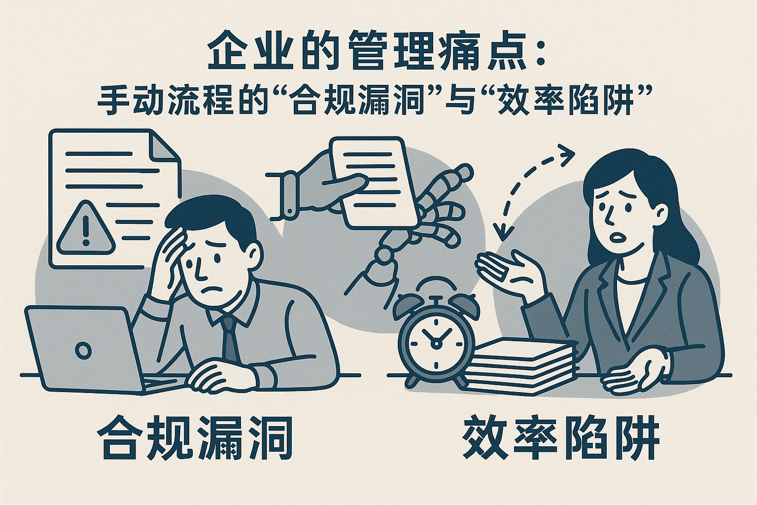 2. 企业的管理痛点:手动流程的“合规漏洞”与“效率陷阱”