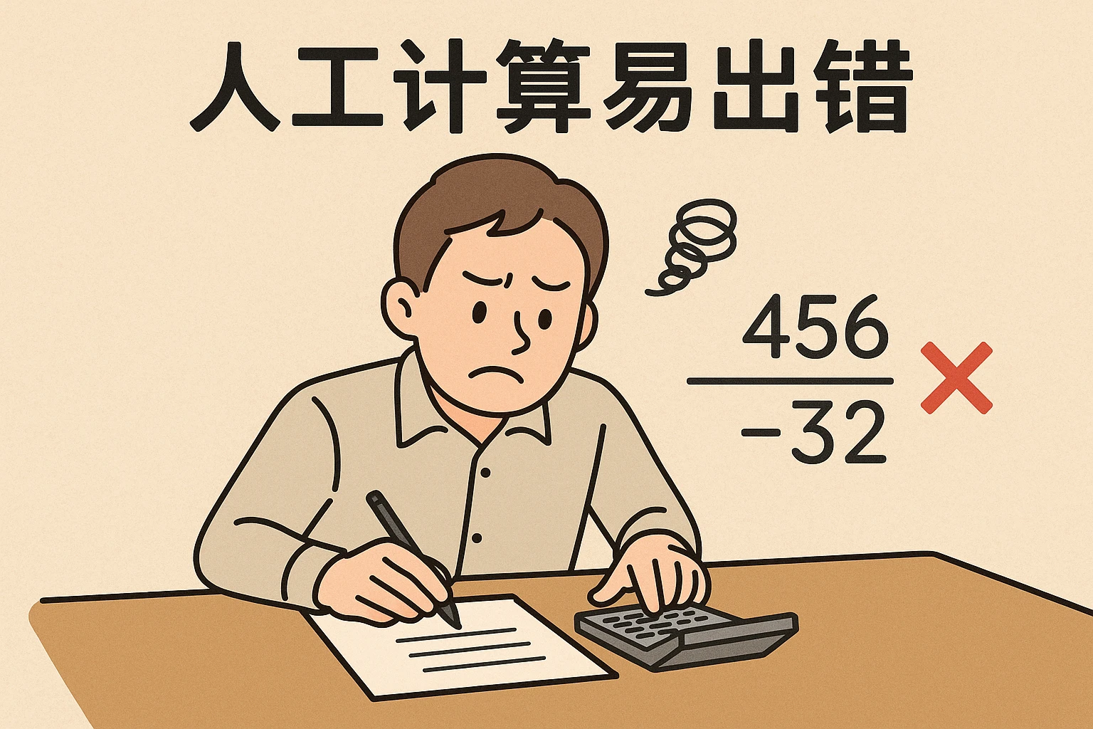 2. 人工计算易出错