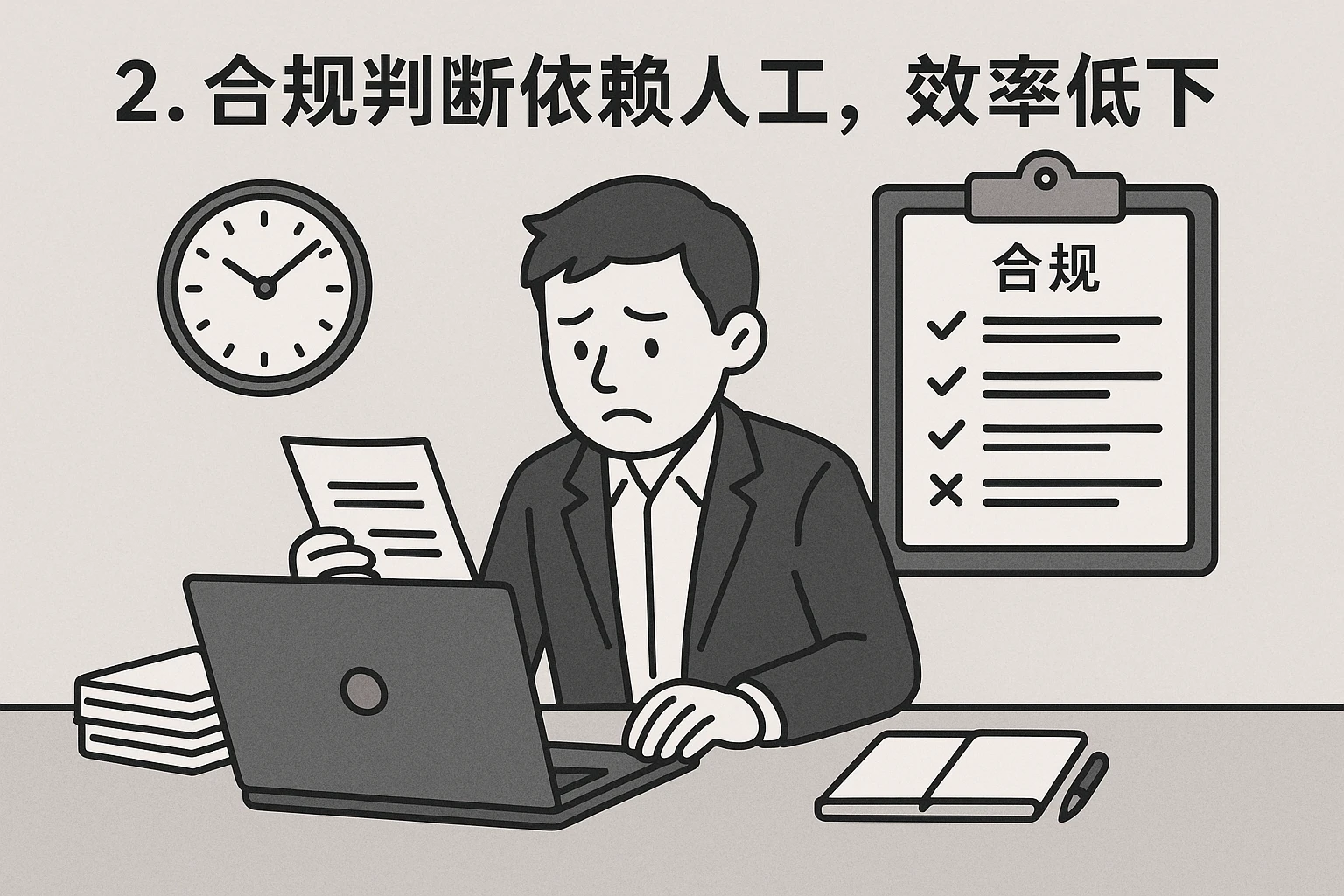 2. 合规判断依赖人工，效率低下