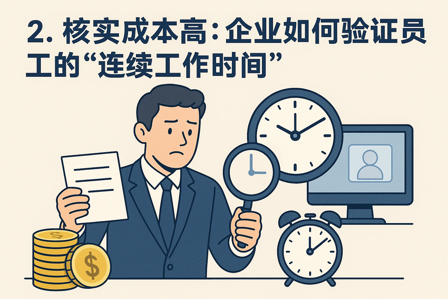 2. 核实成本高：企业如何验证员工的“连续工作时间”？