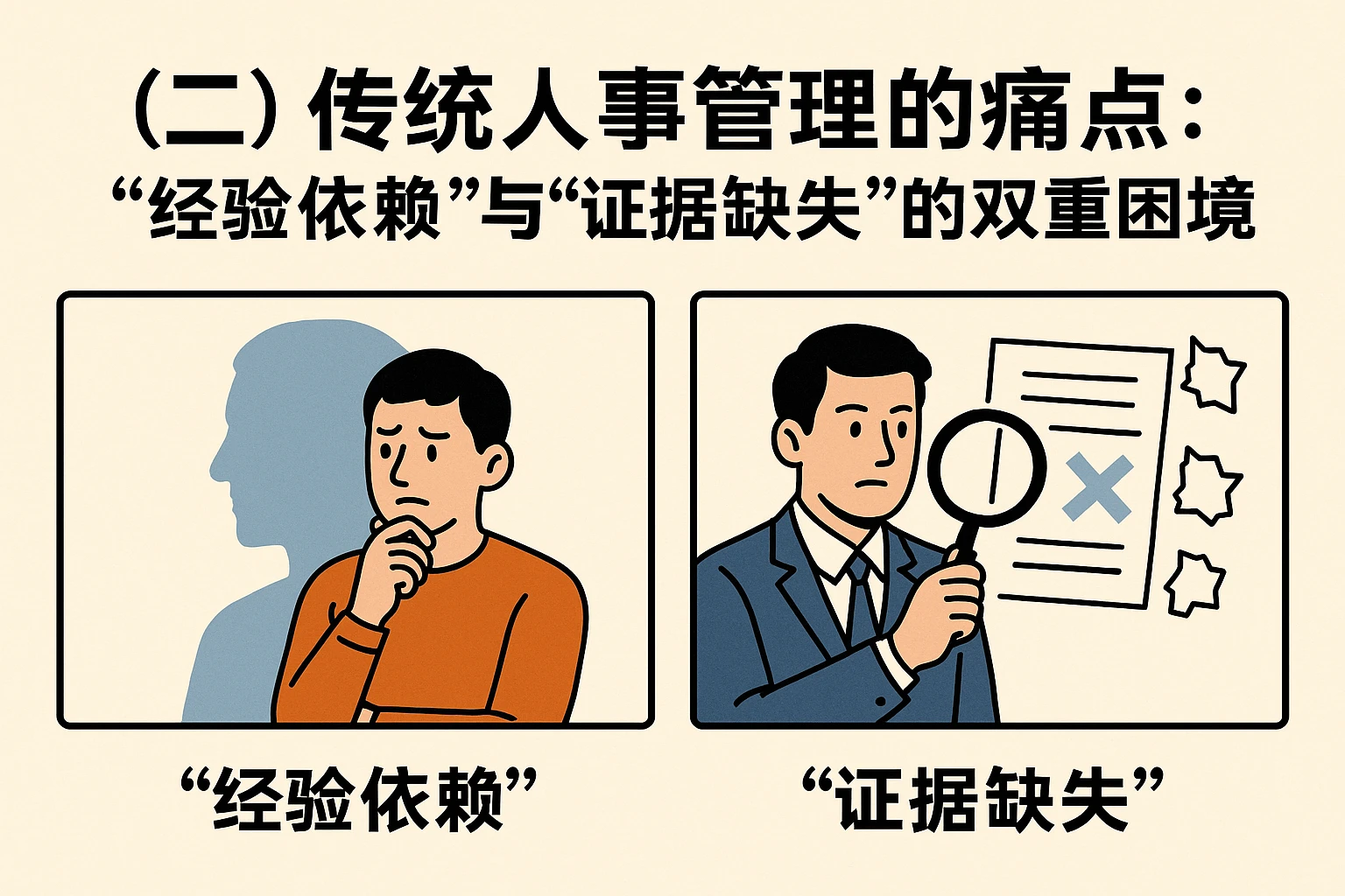 (二)传统人事管理的痛点:“经验依赖”与“证据缺失”的双重困境