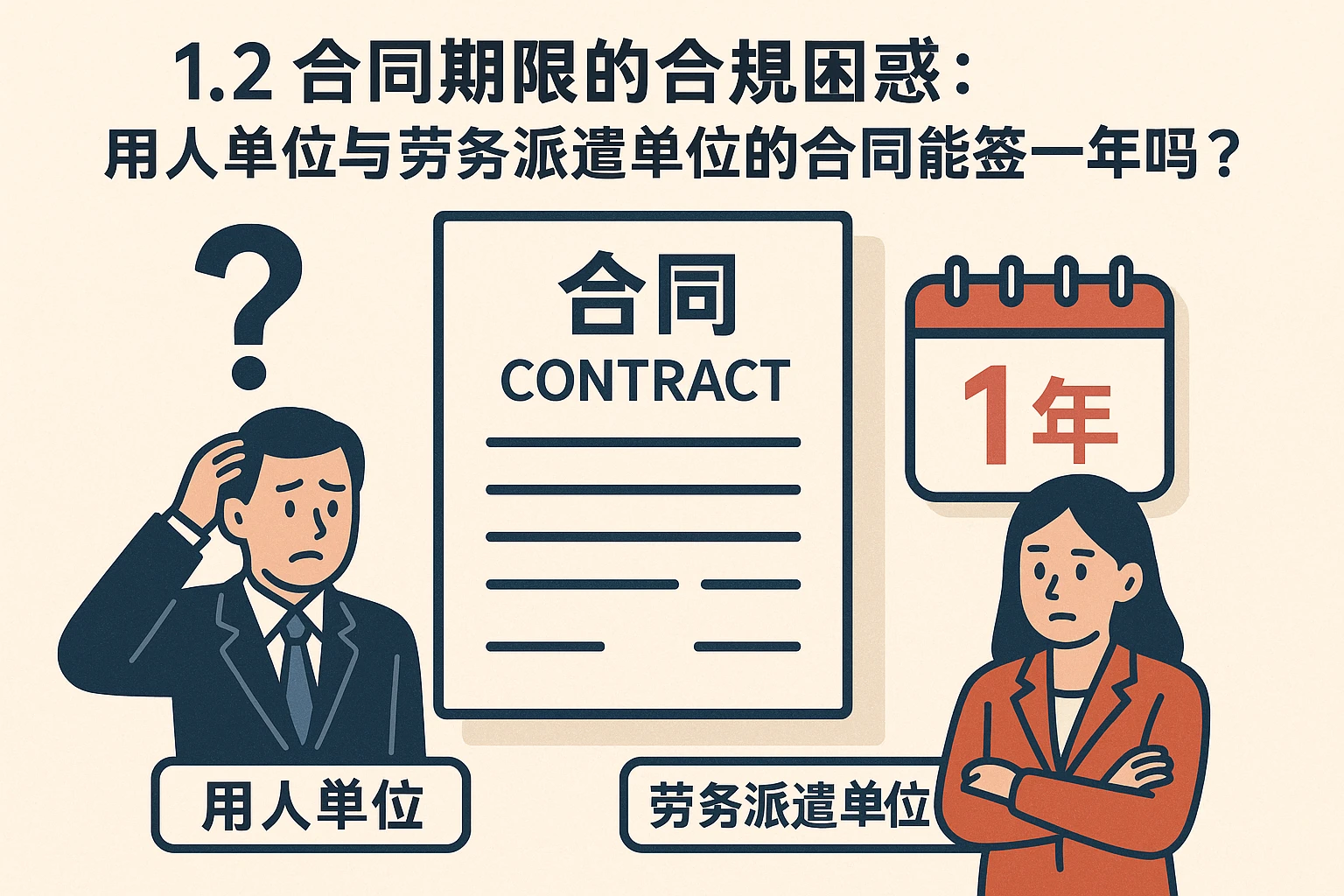 1.2 合同期限的合规困惑：用人单位与劳务派遣单位的合同能签一年吗？