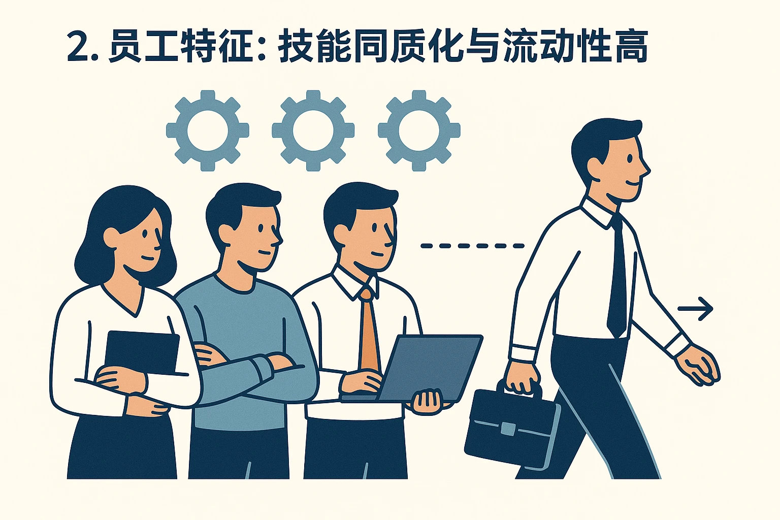 2. 员工特征：技能同质化与流动性高