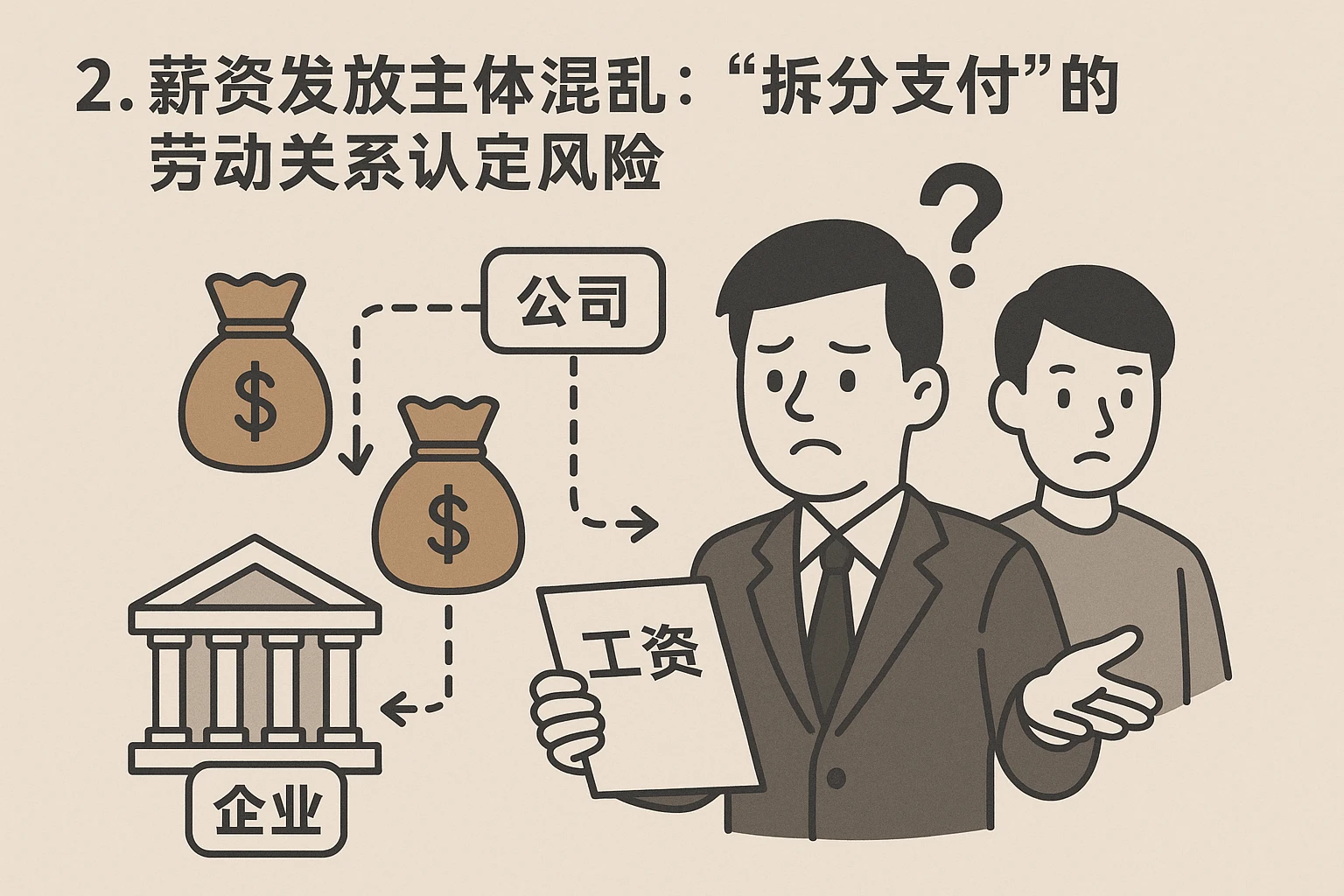 2. 薪资发放主体混乱：“拆分支付”的劳动关系认定风险