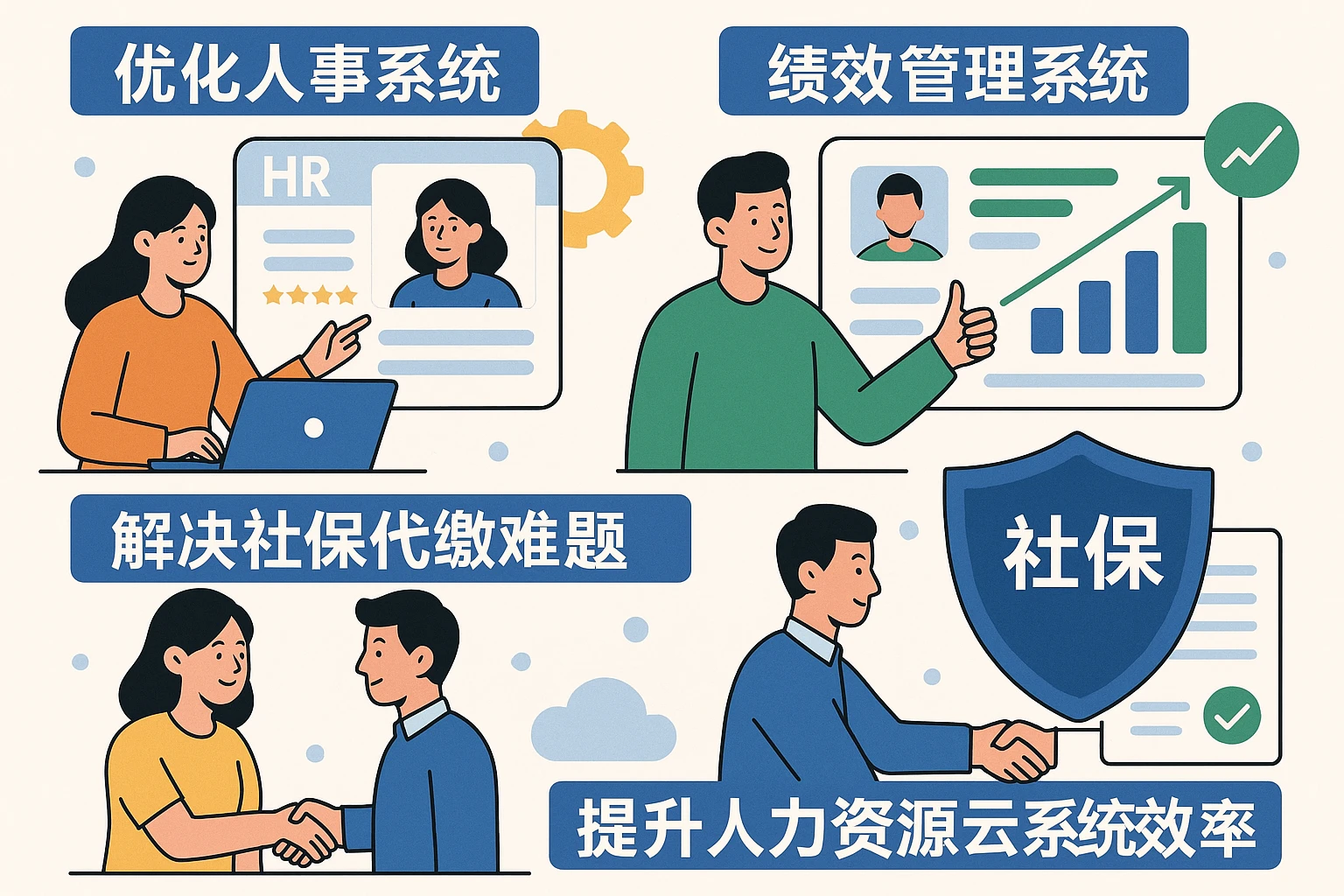 优化人事系统与绩效管理系统，解决社保代缴难题，提升人力资源云系统效率