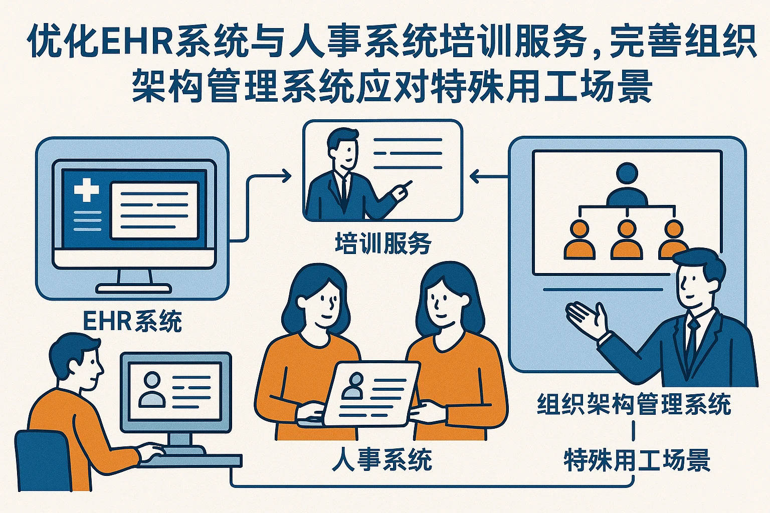 优化EHR系统与人事系统培训服务，完善组织架构管理系统应对特殊用工场景