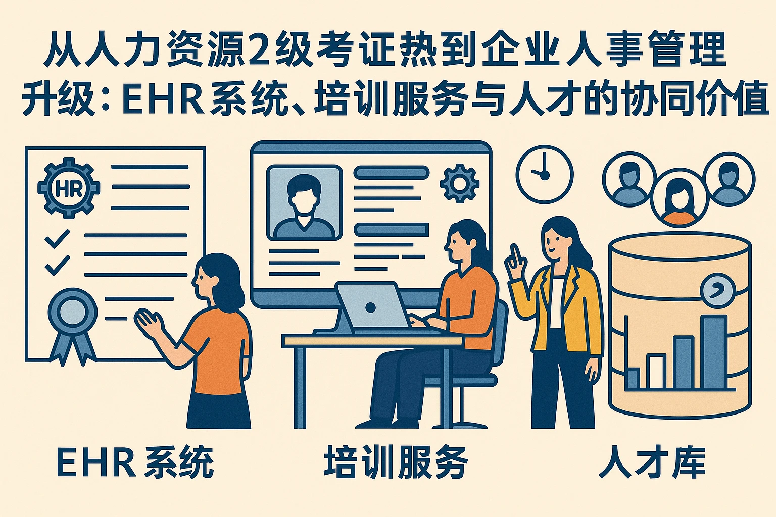 从人力资源2级考证热到企业人事管理升级：EHR系统、培训服务与人才库的协同价值