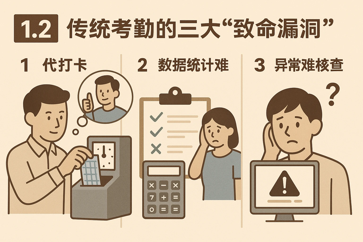 1.2 传统考勤的三大“致命漏洞”