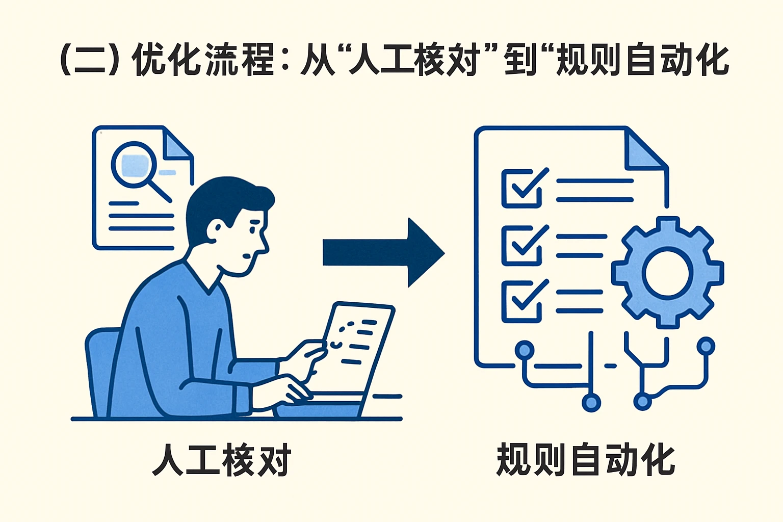 (二)优化流程:从“人工核对”到“规则自动化”