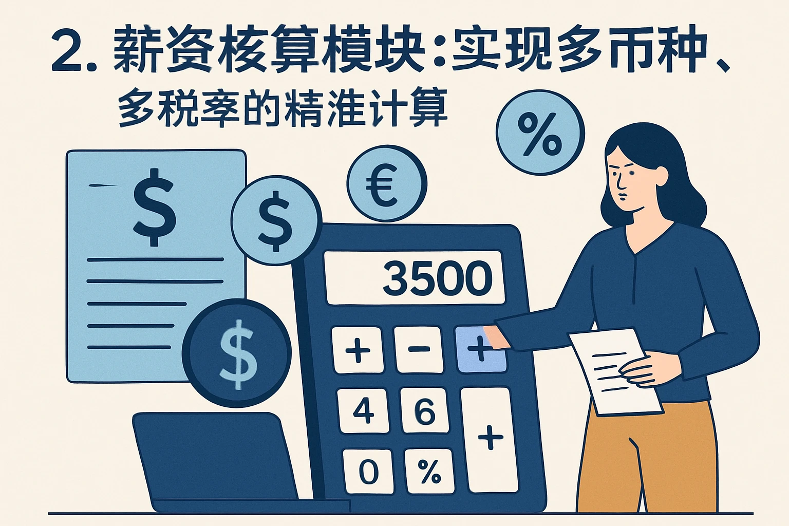 2. 薪资核算模块：实现多币种、多税率的精准计算