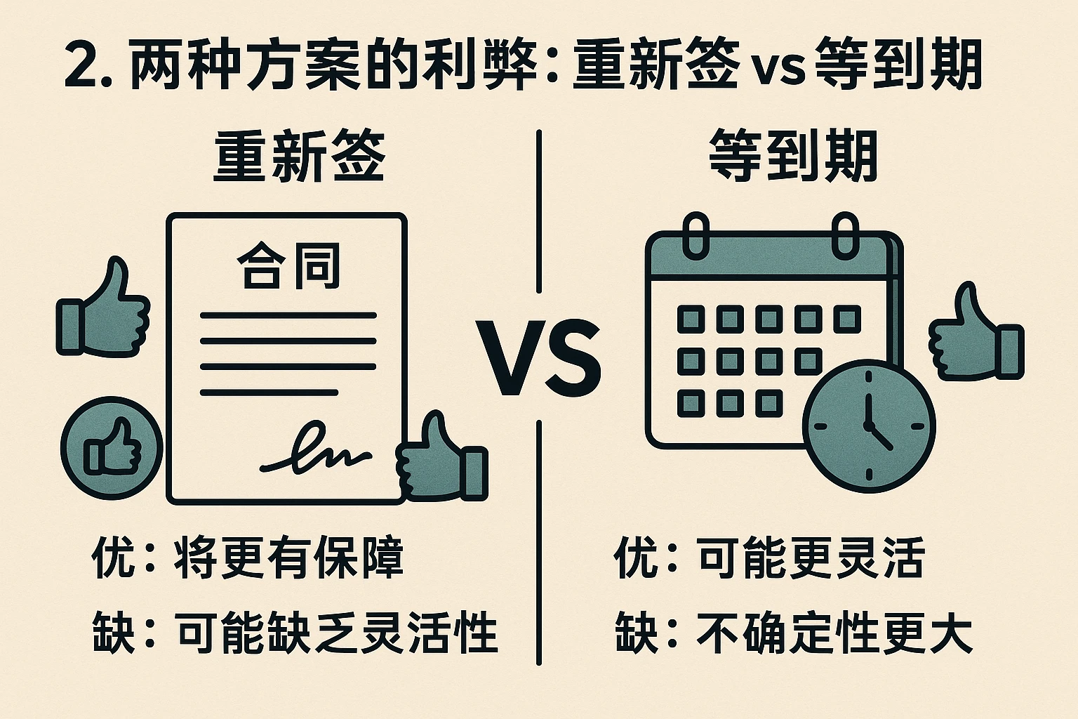 2. 两种方案的利弊：重新签 vs 等到期