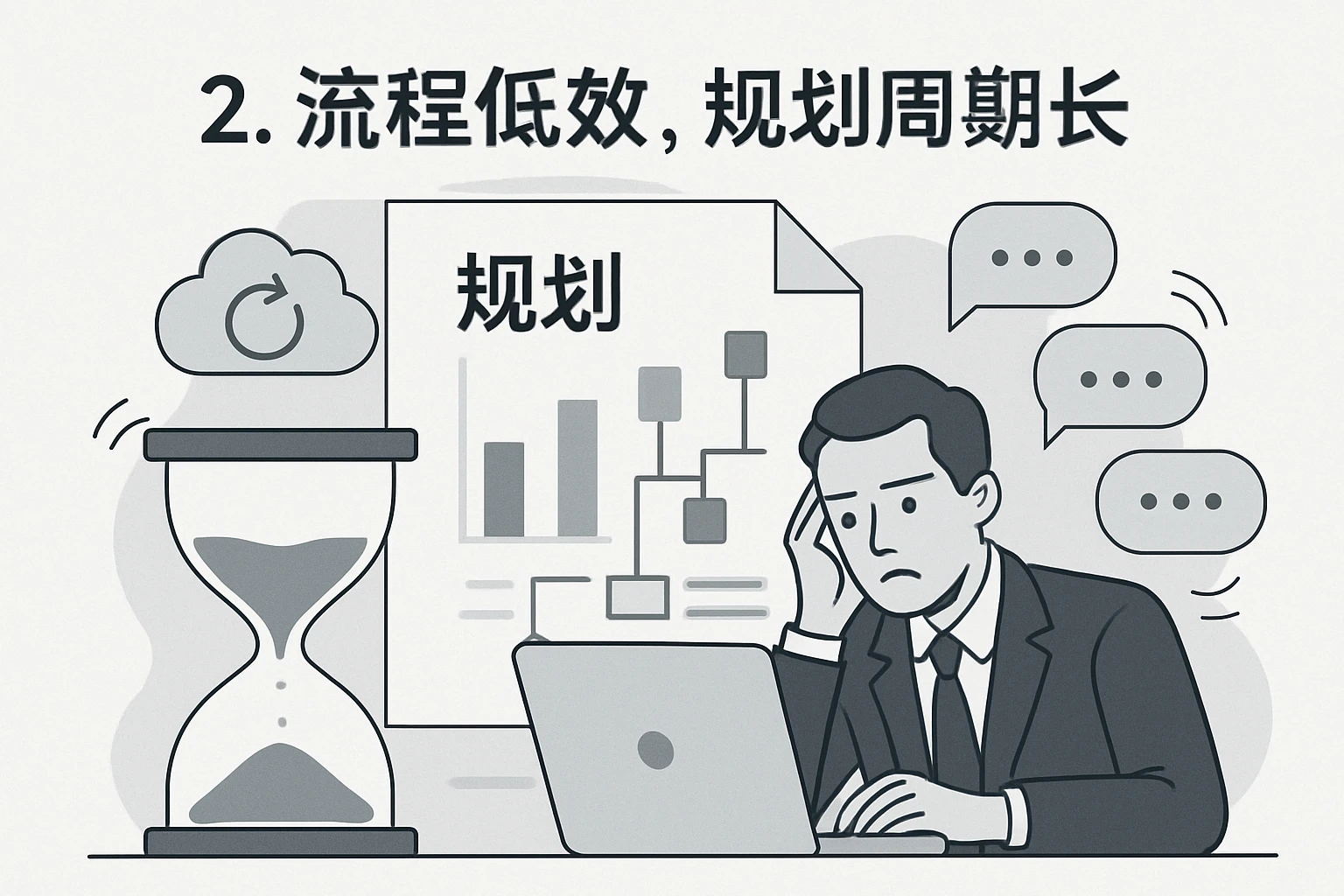 2. 流程低效，规划周期长