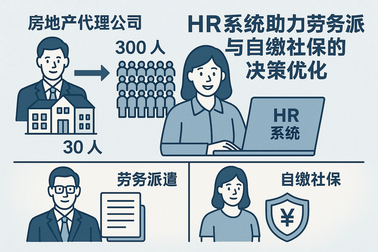 房地产代理公司从30人到300人:HR系统助力劳务派遣与自缴社保的决策优化