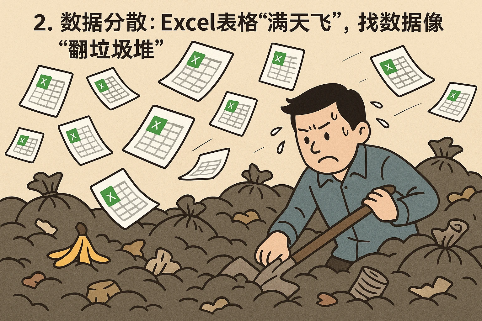 2. 数据分散:Excel表格“满天飞”,找数据像“翻垃圾堆”