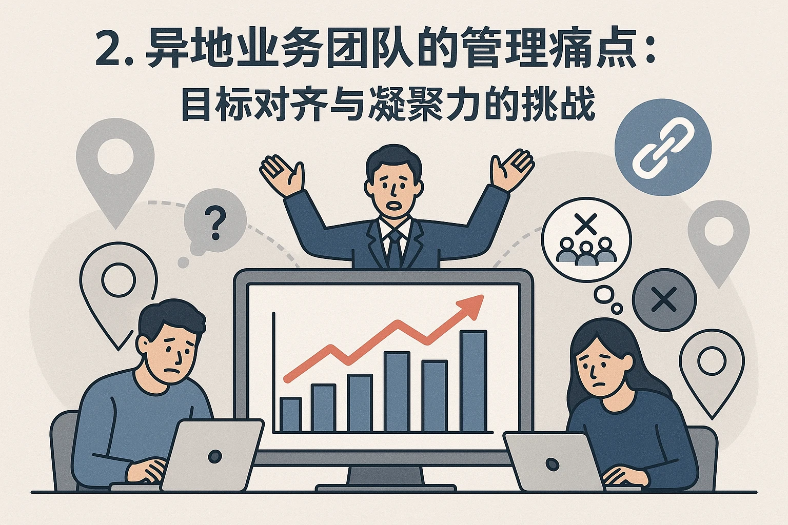 2. 异地业务团队的管理痛点:目标对齐与凝聚力的挑战
