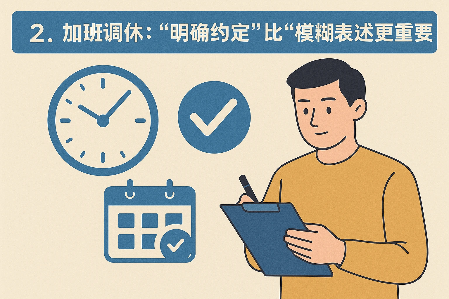 2. 加班调休:“明确约定”比“模糊表述”更重要