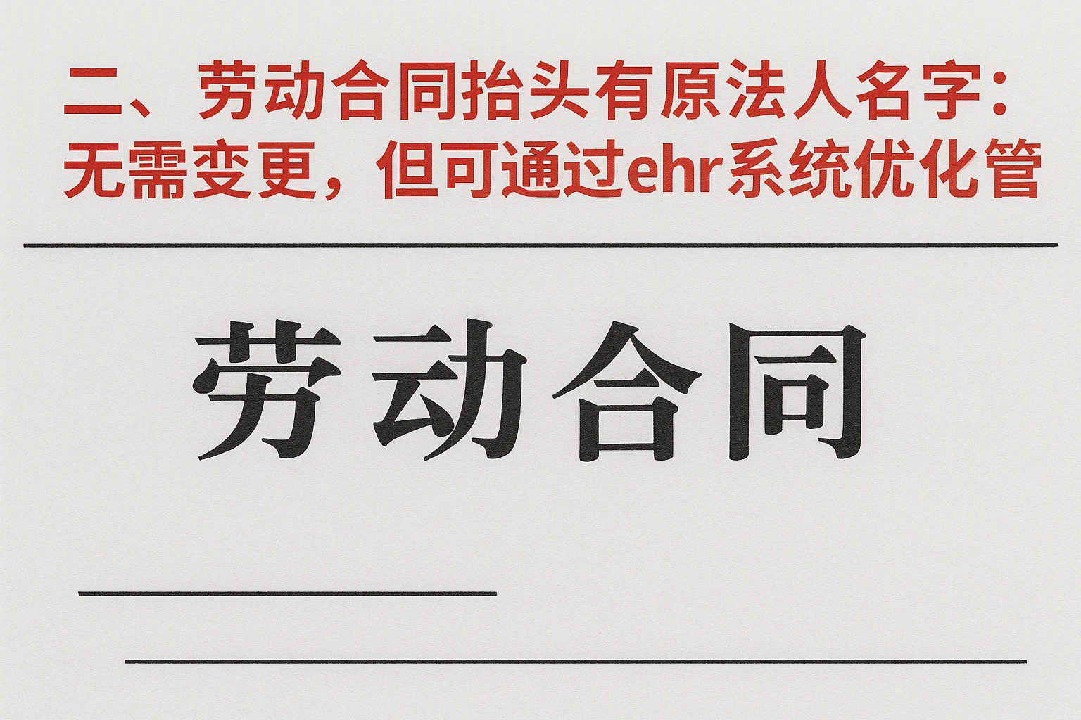 二、劳动合同抬头有原法人名字：无需变更，但可通过ehr系统优化管理