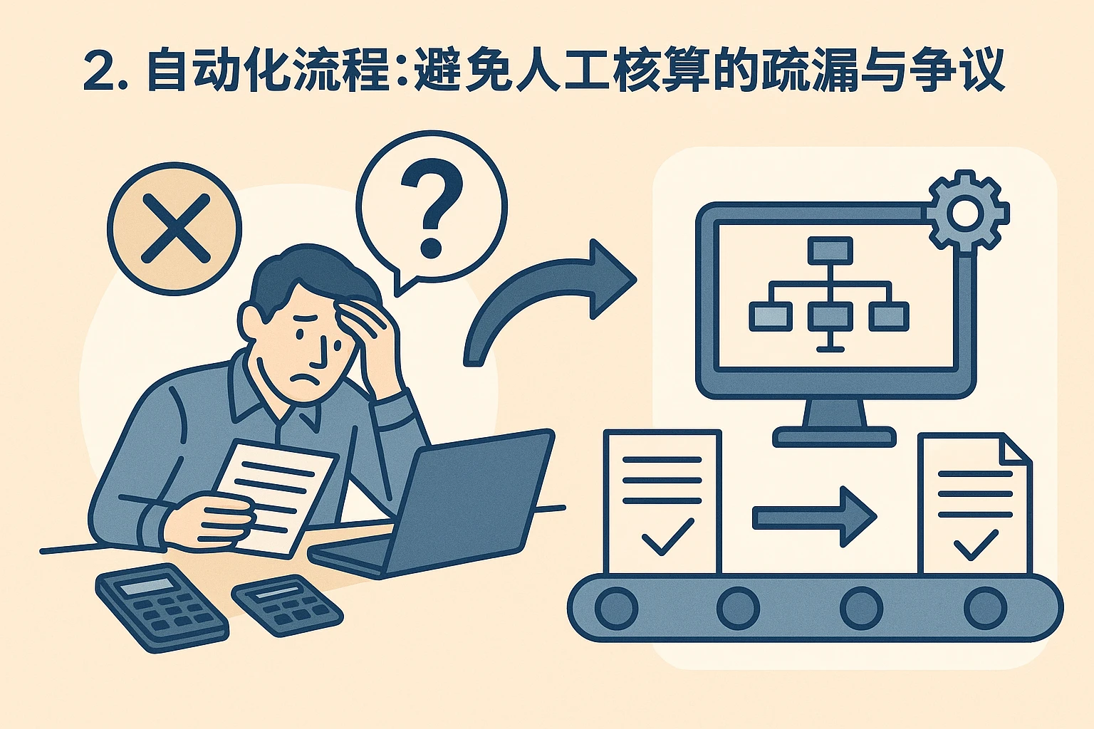 2. 自动化流程：避免人工核算的疏漏与争议