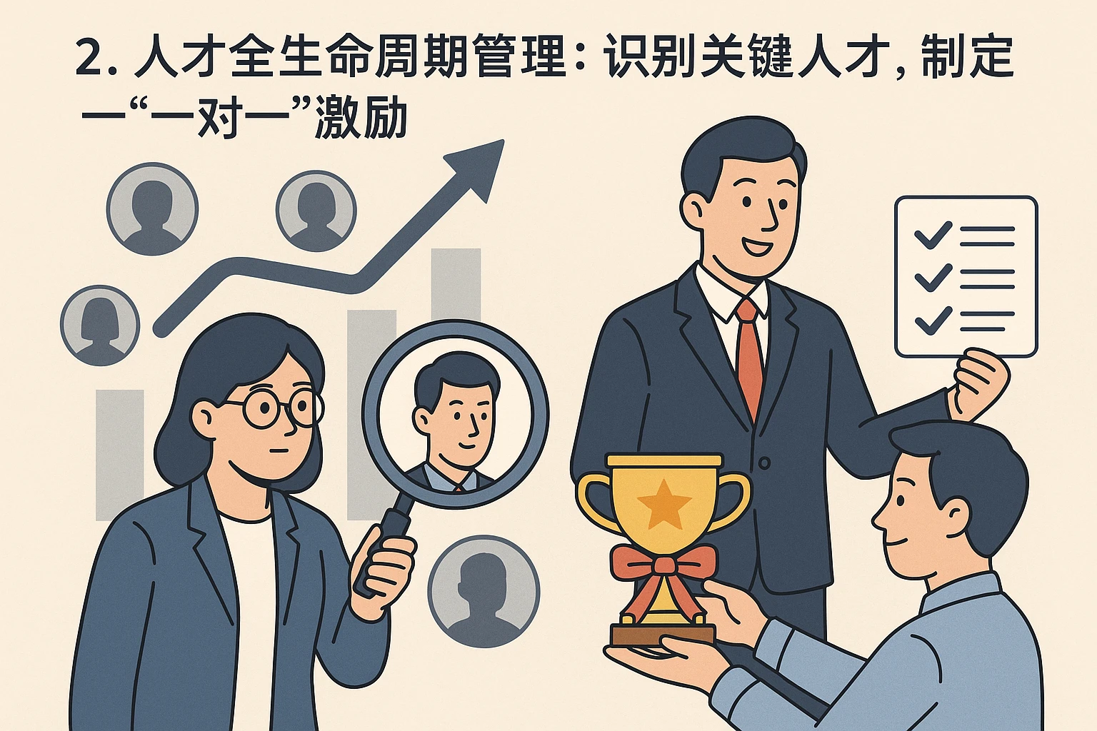 2. 人才全生命周期管理:识别关键人才,制定“一对一”激励