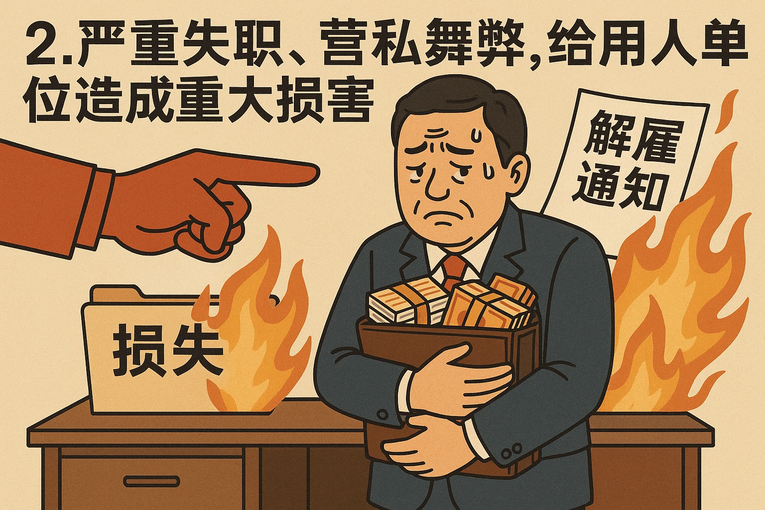 2. 严重失职，营私舞弊，给用人单位造成重大损害