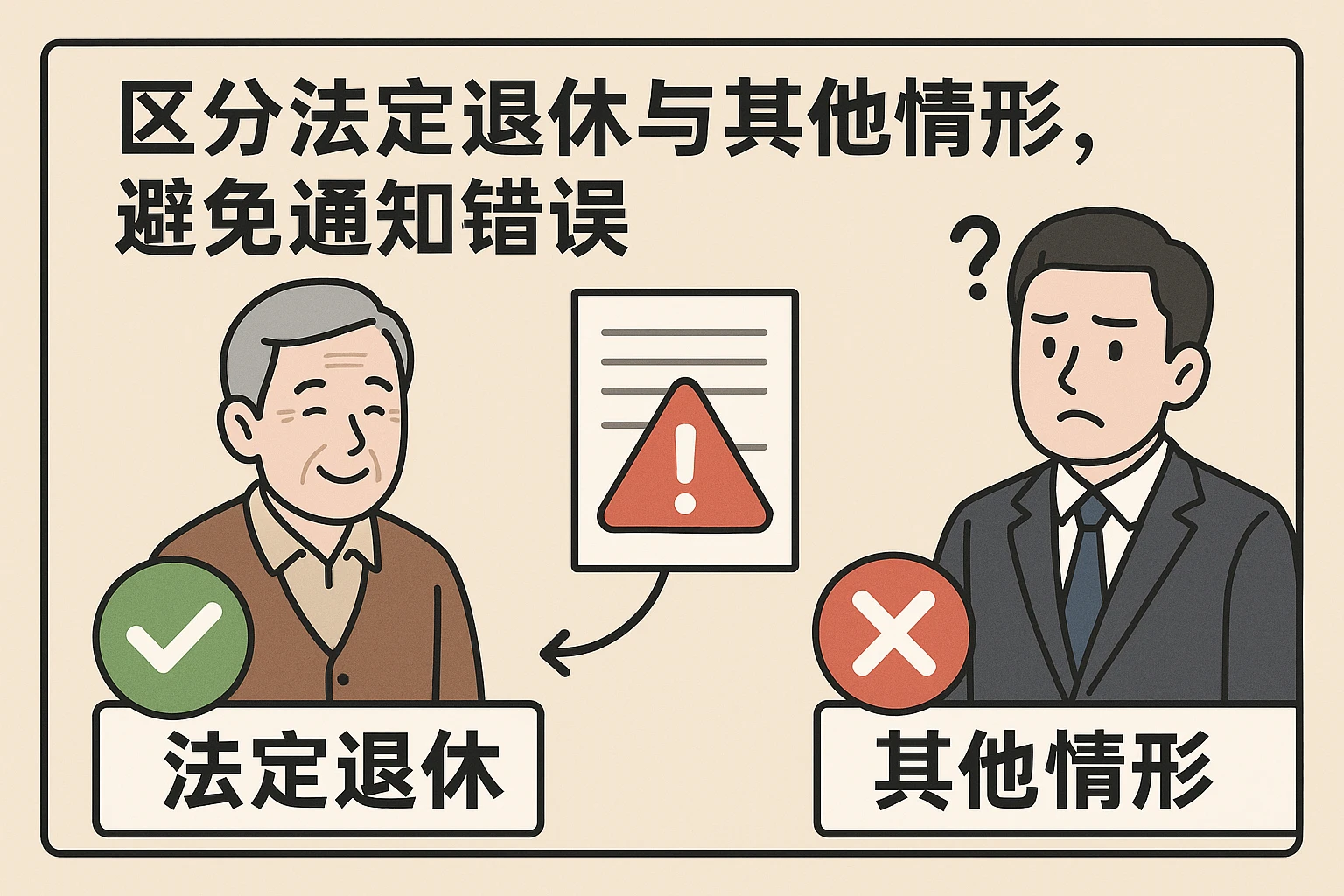 2. 区分法定退休与其他情形，避免通知错误