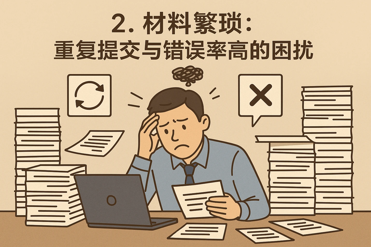 2. 材料繁琐：重复提交与错误率高的困扰