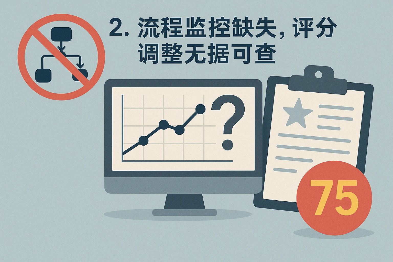 2. 流程监控缺失，评分调整无据可查