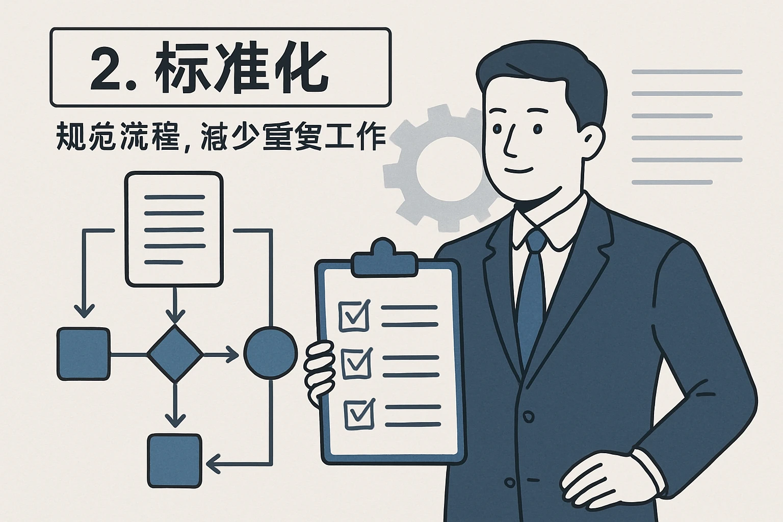 2. 标准化：规范流程，减少重复工作