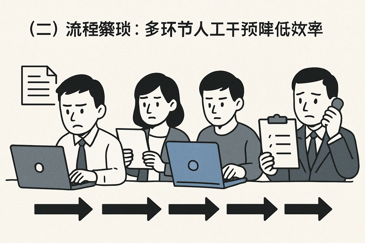 （二）流程繁琐：多环节人工干预降低效率