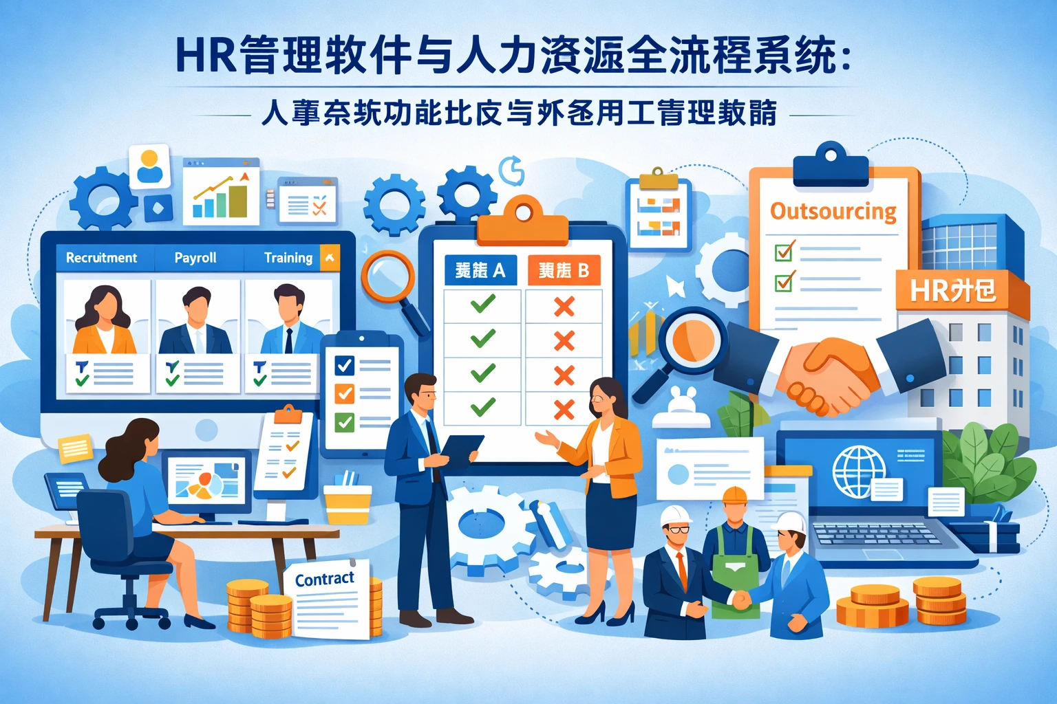 HR管理软件与人力资源全流程系统：人事系统功能比较与外包用工管理策略
